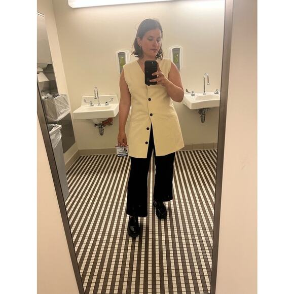 BY MALENE BIRGER Off-White Long Jacquard Front Button Francinne Vest Size 34 - Picture 1 of 16